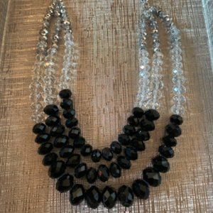 Three Strand Black and Clear Necklace